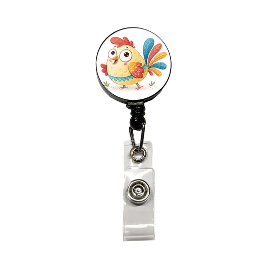 Chicken Children's Illustration Style Retractable ID Key Card Name Tag Badge Holder with Clip