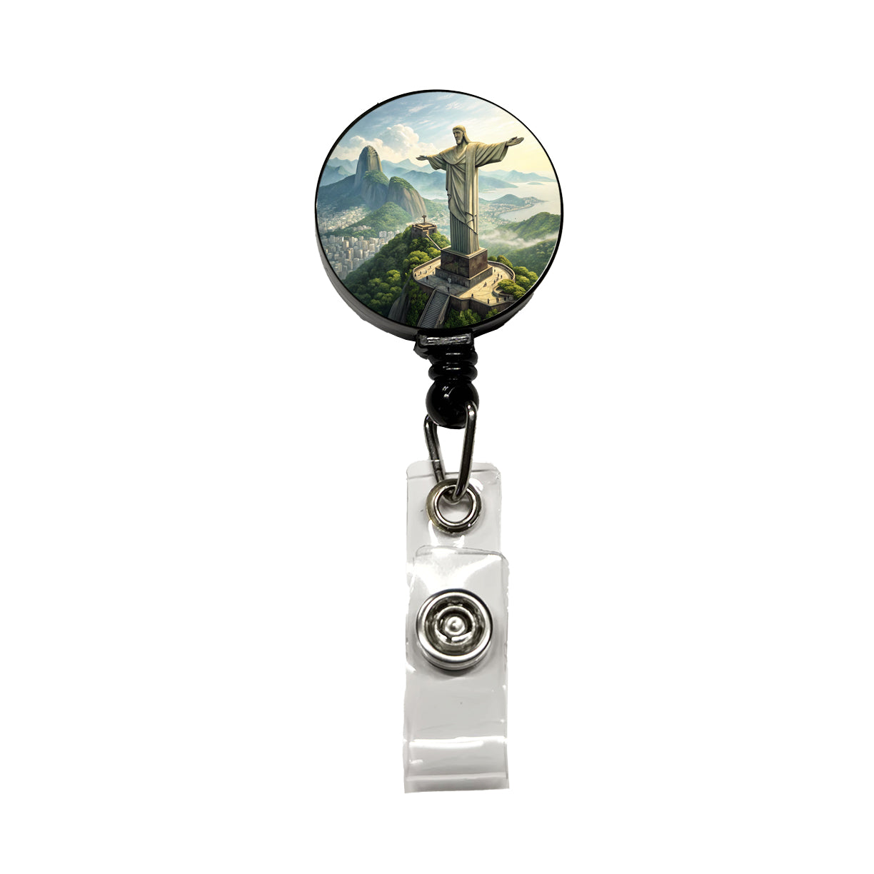 Christ The Redeemer Statue Rio De Janeiro Brazil Retractable ID Key Card Name Tag Badge Holder with Clip