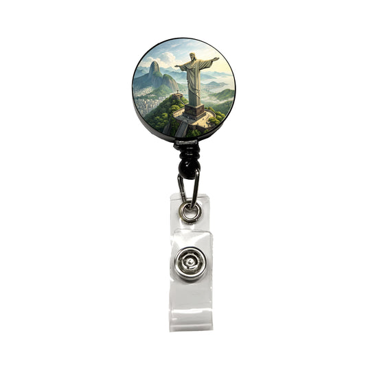 Christ The Redeemer Statue Rio De Janeiro Brazil Retractable ID Key Card Name Tag Badge Holder with Clip