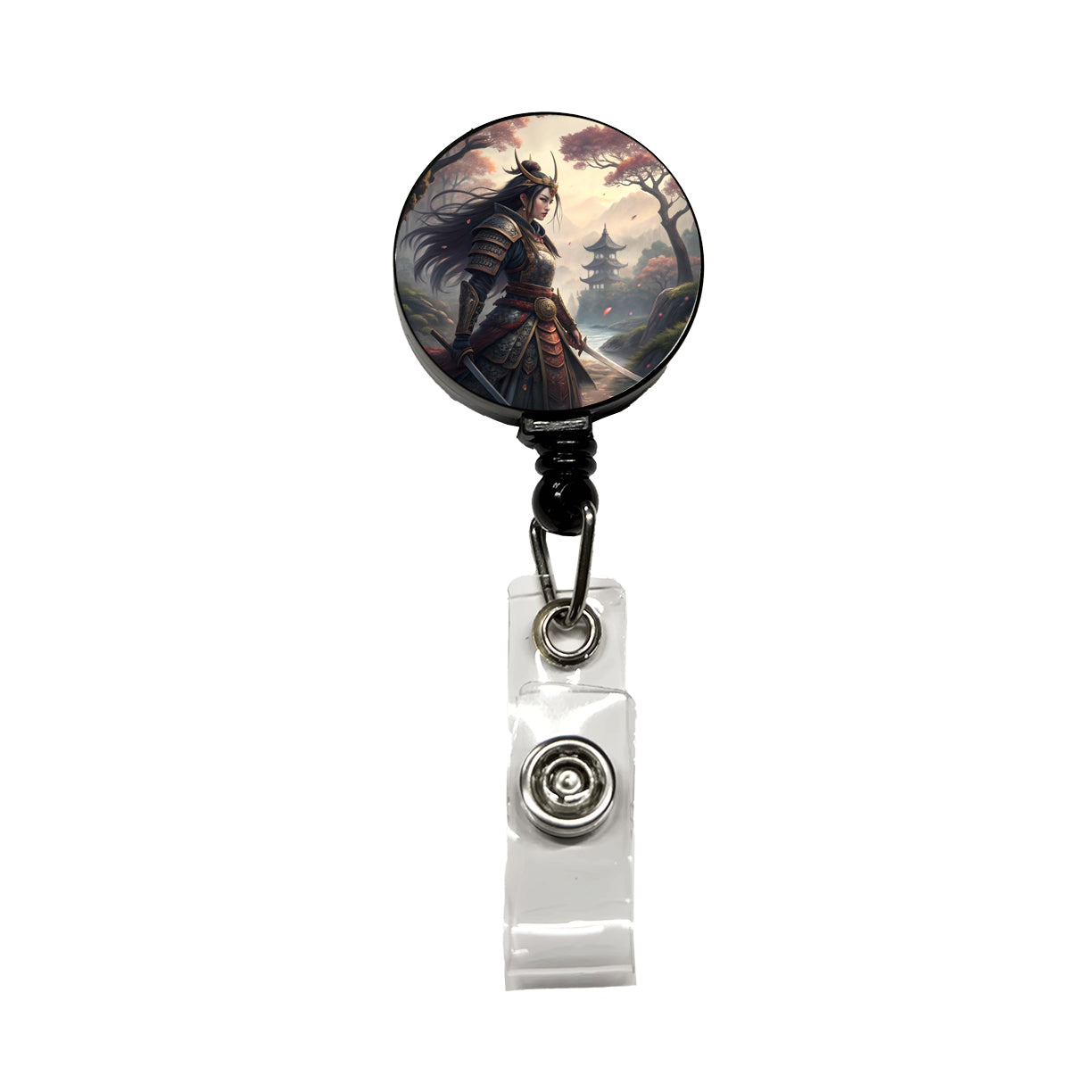 Classic Japanese Anime Style Fantasy Warrior Woman Retractable ID Key Card Name Tag Badge Holder with Clip