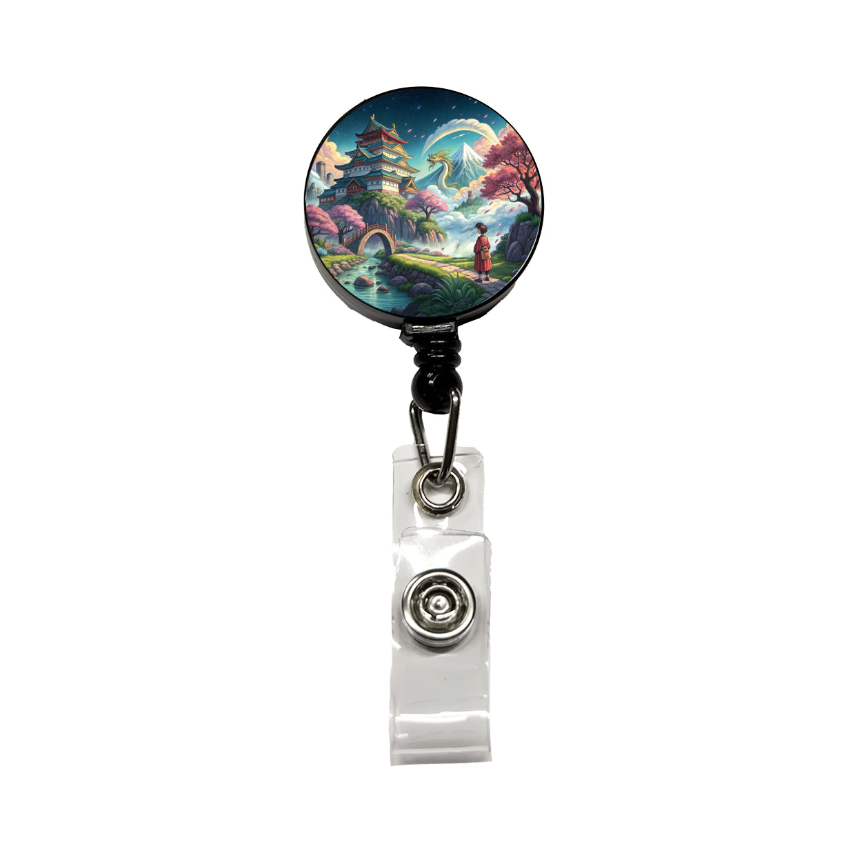 Classic Japanese Anime Style Fantasy World Retractable ID Key Card Name Tag Badge Holder with Clip