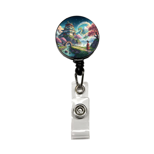 Classic Japanese Anime Style Fantasy World Retractable ID Key Card Name Tag Badge Holder with Clip