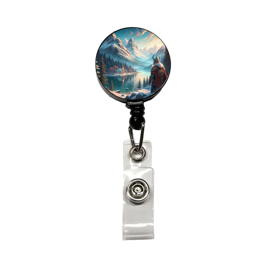 Classic Nordic Viking Anime Style Fantasy Retractable ID Key Card Name Tag Badge Holder with Clip