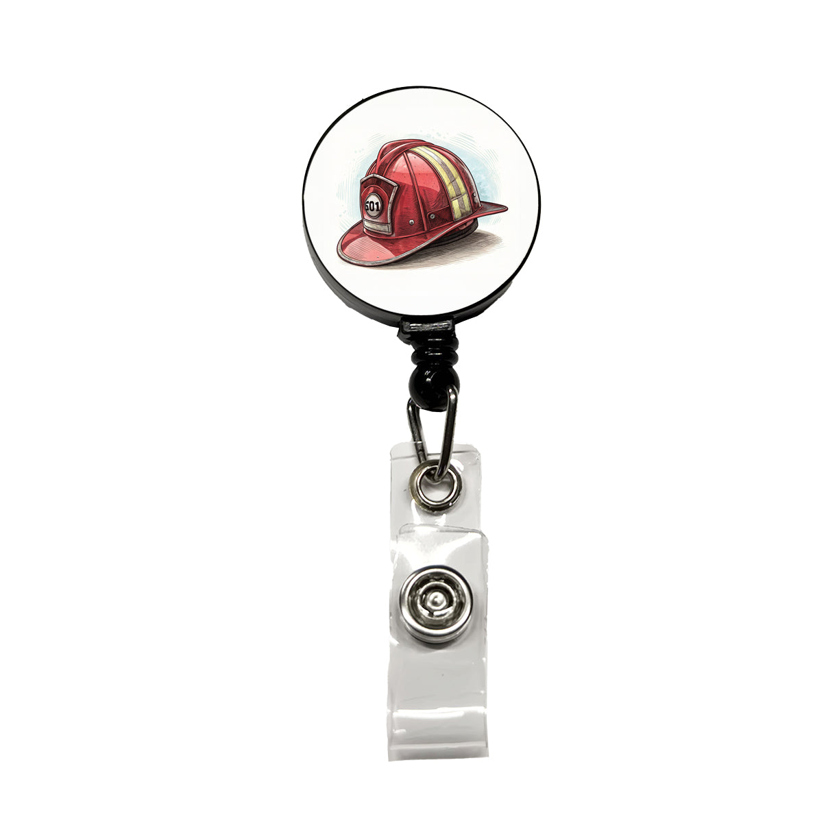 Classic Red Firefighter Fireman Helmet Retractable ID Key Card Name Tag Badge Holder with Clip
