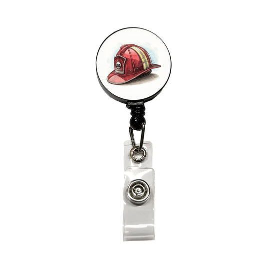 Classic Red Firefighter Fireman Helmet Retractable ID Key Card Name Tag Badge Holder with Clip