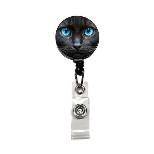 Close-Up Of Blue Cat Eyes Retractable ID Key Card Name Tag Badge Holder with Clip