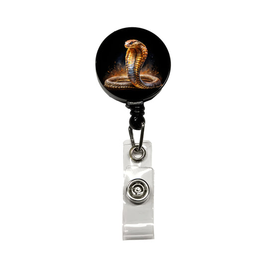 Cobra Snake Black Watercolor Retractable ID Key Card Name Tag Badge Holder with Clip