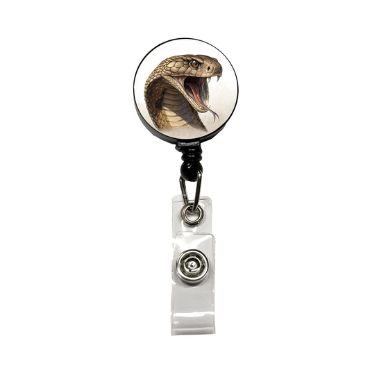 Cobra Snake Head Close-up Scary Reptile Retractable ID Key Card Name Tag Badge Holder with Clip