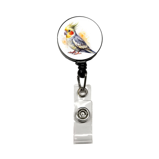 Cockatiel Parrot Bird Watercolor Retractable ID Key Card Name Tag Badge Holder with Clip