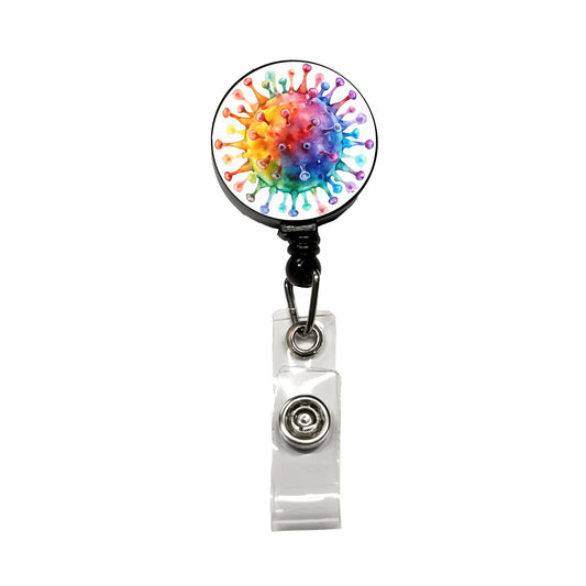 Colorful Rainbow Virus Watercolor Retractable ID Key Card Name Tag Badge Holder with Clip