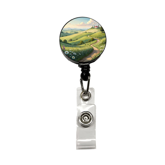 Countryside Pastoral Landscape Retractable ID Key Card Name Tag Badge Holder with Clip