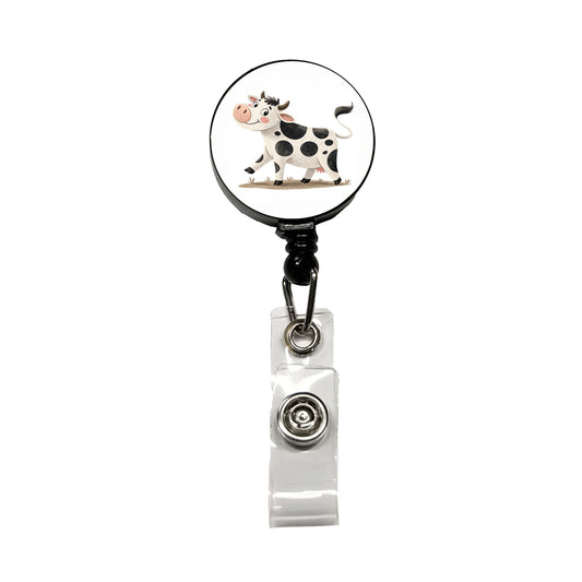 Cow Children's Illustration Style Retractable ID Key Card Name Tag Badge Holder with Clip