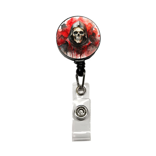 Death Grim Reaper Black Red Shades Watercolor Retractable ID Key Card Name Tag Badge Holder with Clip