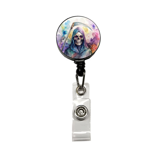 Death Grim Reaper Watercolor Halloween Retractable ID Key Card Name Tag Badge Holder with Clip