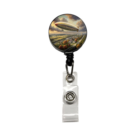 Dirigible Airship In Flight Over New Jersey Retractable ID Key Card Name Tag Badge Holder with Clip