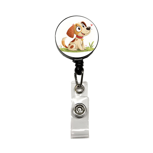 Dog Children's Illustration Style Retractable ID Key Card Name Tag Badge Holder with Clip