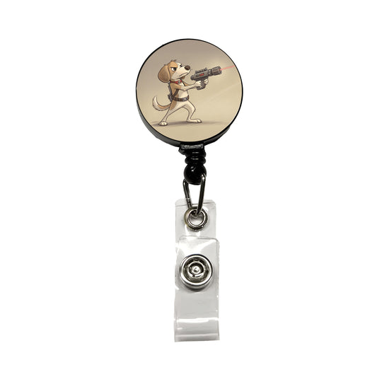 Dog With Laser Gun Sci-fi Cartoon Retractable ID Key Card Name Tag Badge Holder with Clip