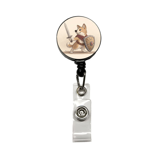 Dog With Sword And Shield Fantasy Medieval Cartoon Retractable ID Key Card Name Tag Badge Holder with Clip