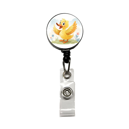 Duck Children's Illustration Style Retractable ID Key Card Name Tag Badge Holder with Clip