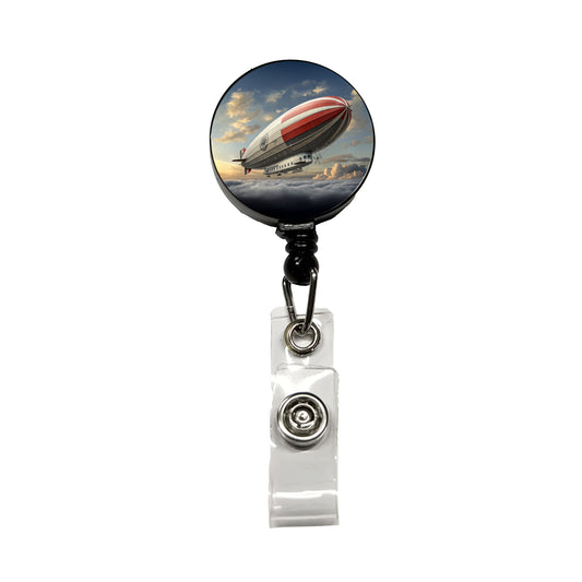 Early 1900's Dirigible Airship Blimp Retractable ID Key Card Name Tag Badge Holder with Clip