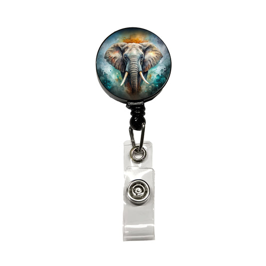 Elephant on Black Watercolor Background Retractable ID Key Card Name Tag Badge Holder with Clip