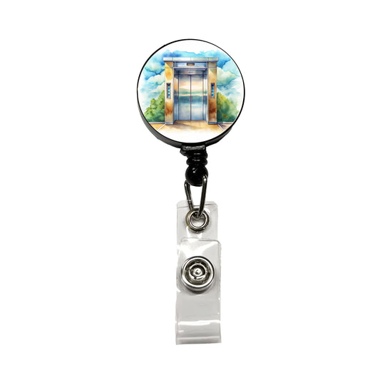 Elevator To Nowhere Watercolor Retractable ID Key Card Name Tag Badge Holder with Clip