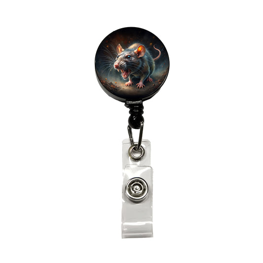 Evil Angry Rat Black Watercolor Retractable ID Key Card Name Tag Badge Holder with Clip