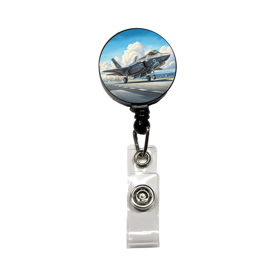 F-35 Lightning II US Air Force Navy Marines Strike Fighter Plane Retractable ID Key Card Name Tag Badge Holder with Clip