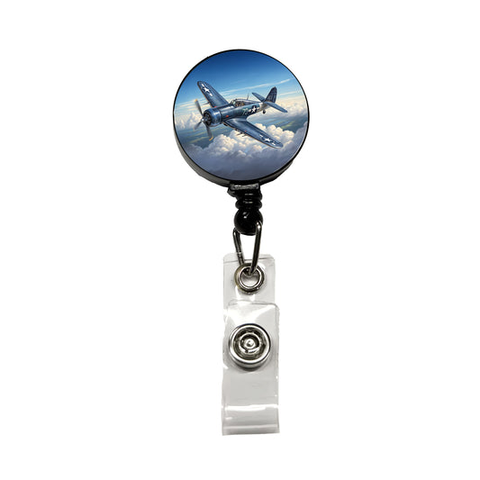 F4U Corsair WWII US Navy Marines Fighter Plane Retractable ID Key Card Name Tag Badge Holder with Clip