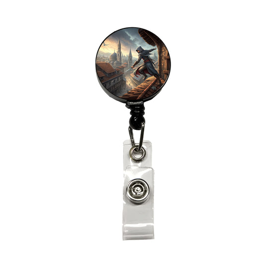 Fantasy Assassin Rogue Thief Rooftop Running Retractable ID Key Card Name Tag Badge Holder with Clip