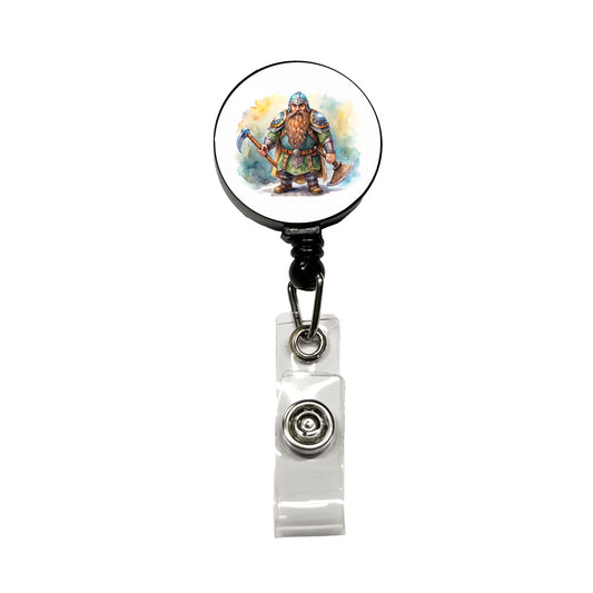 Fantasy Dwarf Fighter Warrior Tank Watercolor Retractable ID Key Card Name Tag Badge Holder with Clip