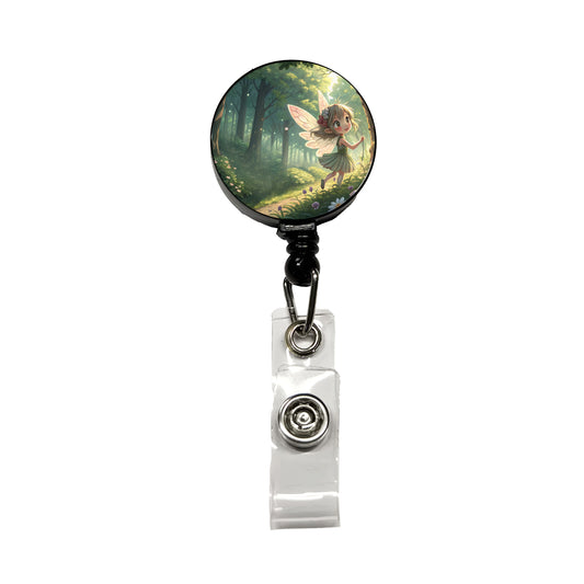 Fantasy Forest Pixie Girl Anime Style Retractable ID Key Card Name Tag Badge Holder with Clip