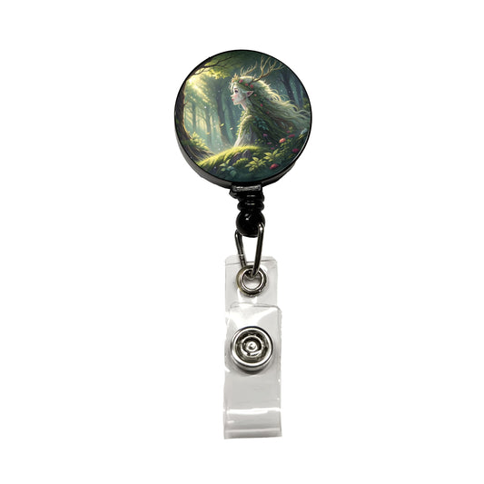 Fantasy Forest Spirit Anime Style Retractable ID Key Card Name Tag Badge Holder with Clip