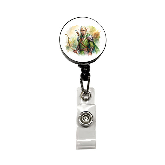 Fantasy Male Elven Ranger Archer Warrior Watercolor Retractable ID Key Card Name Tag Badge Holder with Clip