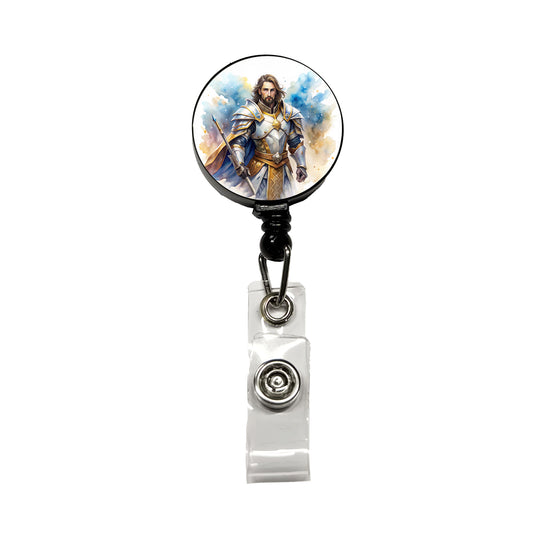 Fantasy Male Paladin Warrior Watercolor Retractable ID Key Card Name Tag Badge Holder with Clip