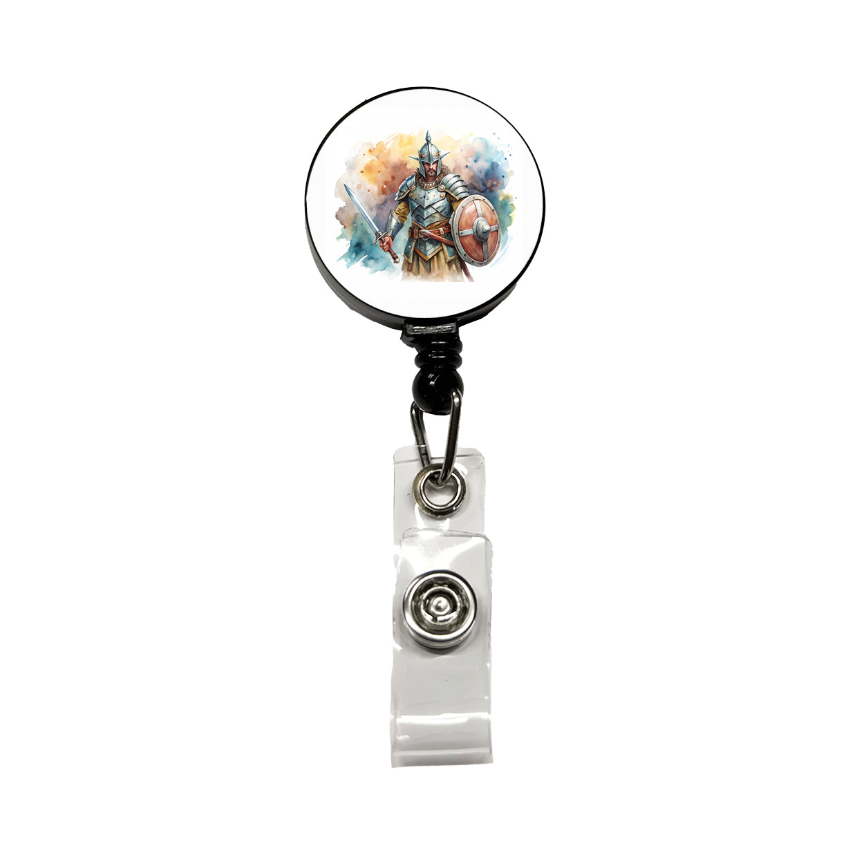 Fantasy Male Warrior Fighter With Full Armor Tank Retractable ID Key Card Name Tag Badge Holder with Clip
