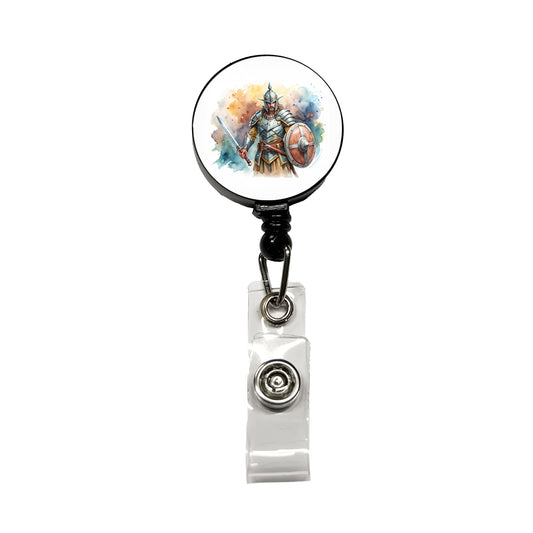 Fantasy Male Warrior Fighter With Full Armor Tank Retractable ID Key Card Name Tag Badge Holder with Clip