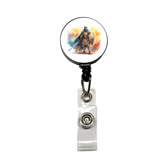 Fantasy Male Warrior Fighter With Sword And Shield Tank Retractable ID Key Card Name Tag Badge Holder with Clip