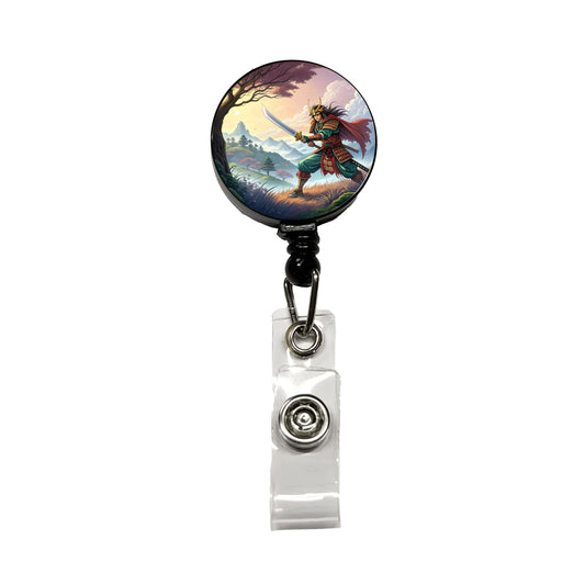 Fantasy Warrior with Sword Classic Japanese Anime Style Retractable ID Key Card Name Tag Badge Holder with Clip
