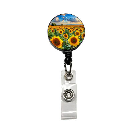 Field Of Sunflowers Retractable ID Key Card Name Tag Badge Holder with Clip
