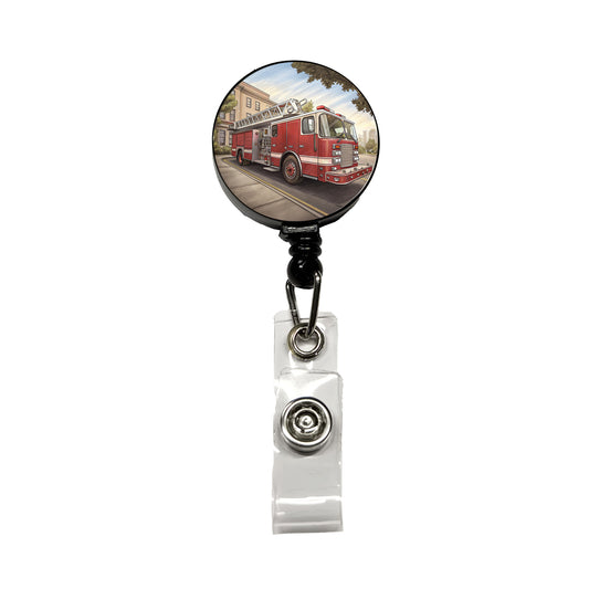 Fire Engine Firefighter Ladder Truck Retractable ID Key Card Name Tag Badge Holder with Clip