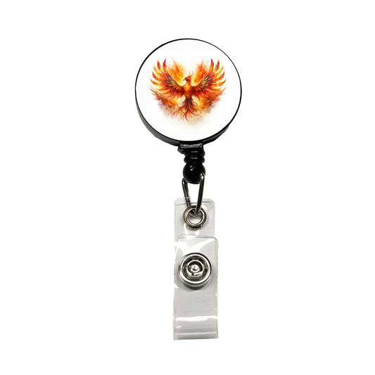Flaming Phoenix Rising Fantasy Watercolor Retractable ID Key Card Name Tag Badge Holder with Clip