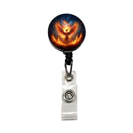 Flaming Phoenix Rising From Ashes Fantasy Bird Retractable ID Key Card Name Tag Badge Holder with Clip