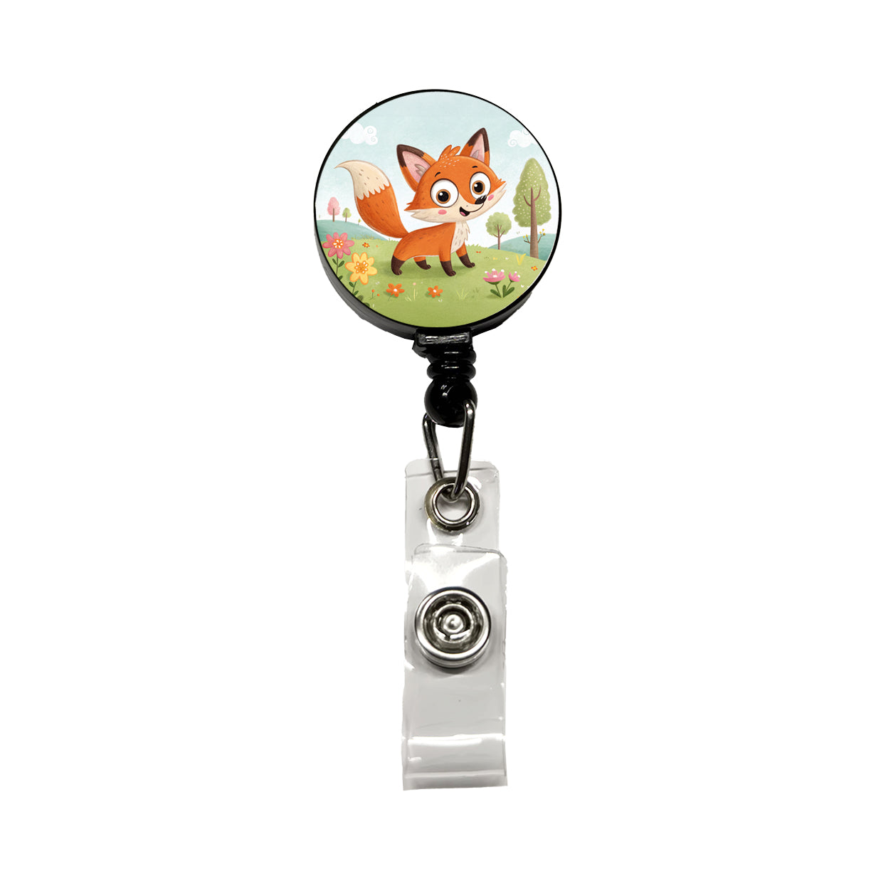 Fox Children's Illustration Style Retractable ID Key Card Name Tag Badge Holder with Clip