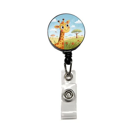 Giraffe Children's Illustration Style Retractable ID Key Card Name Tag Badge Holder with Clip