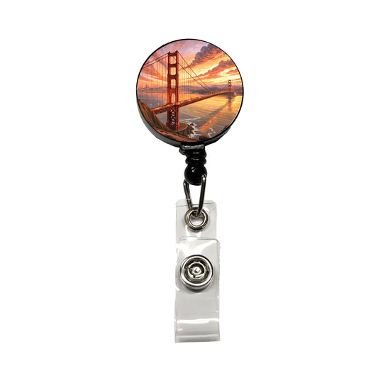 Golden Gate Bridge During Sunset San Francisco California Retractable ID Key Card Name Tag Badge Holder with Clip