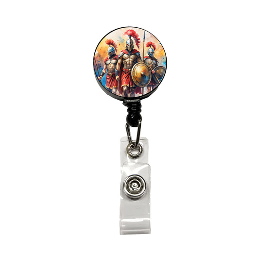 Greek Warriors Spartans Watercolor Retractable ID Key Card Name Tag Badge Holder with Clip