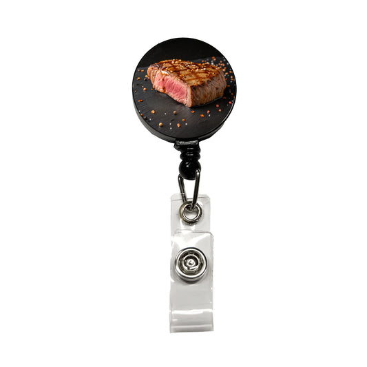 Grilled Juicy Steak Filet Retractable ID Key Card Name Tag Badge Holder with Clip