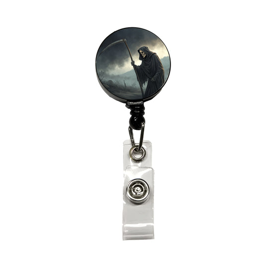Grim Reaper Death Halloween Retractable ID Key Card Name Tag Badge Holder with Clip
