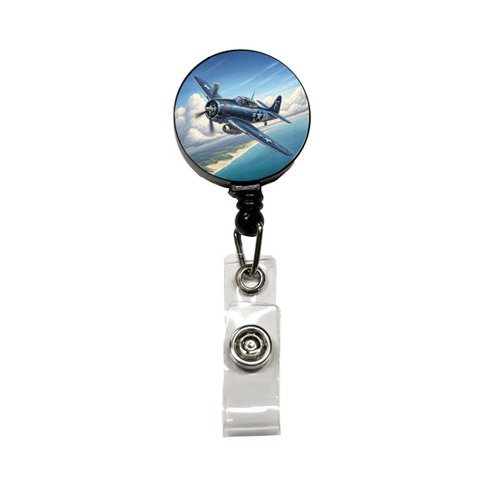 Grumman F6f Hellcat WWII US Navy Fighter Plane Retractable ID Key Card Name Tag Badge Holder with Clip